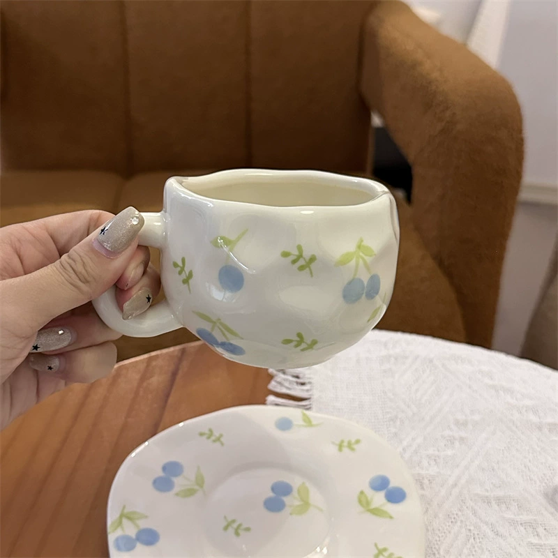 Ceramic Coffee Cup Set INS, Hand-Painted Underglaze, 300 ml Cup & 16 cm Saucer