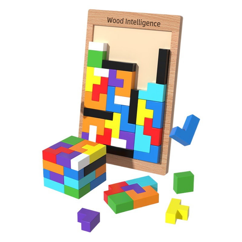 Bloques de construcción de Tetris multifuncionales para niños Puzzle Cube 3D ensamblados bloques de construcción de educación temprana rompecabezas de madera