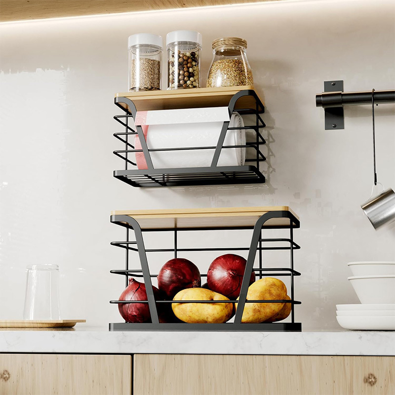 Cross-Border New Kitchen Garbage Bag Holder Set Wall-Mounted Fruit Storage Basket Bathroom Sink Storage Rack