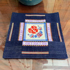 上海手织布提花头巾布手工粗布老布土布拼布喜字茶垫印花杯垫餐垫