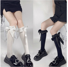 Black ribbon half stockings women's thin summer cute mid-calf stockings lolita bow jk long socks