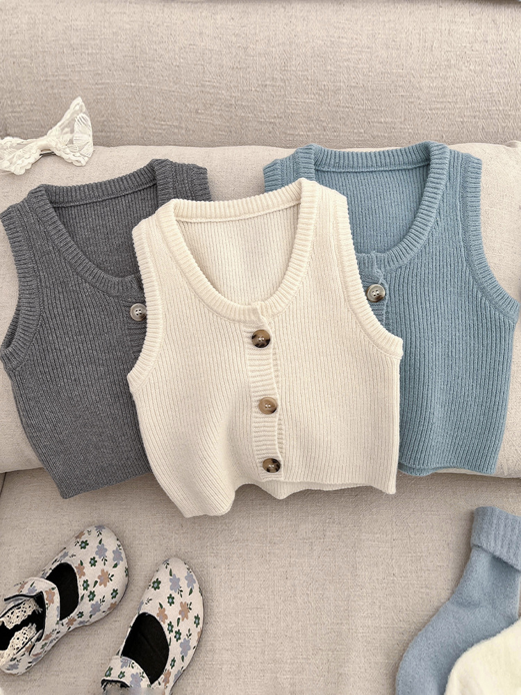 Chaleco de punto coreano de chaleco para niños 2025 nuevo clips de caballo de primavera y otoño para hombres y mujeres camisas de color sólido