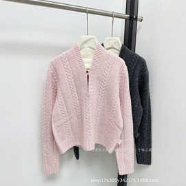 顶版V领一粒扣设计纯色毛衣 休闲慵懒风显瘦百搭长袖上衣秋冬