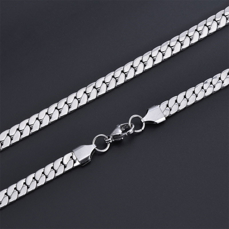 Collier pour homme en titane poli à quatre côtés, crypté, carré plat, chaîne de pull cubaine en acier inoxydable NK_voghion.com