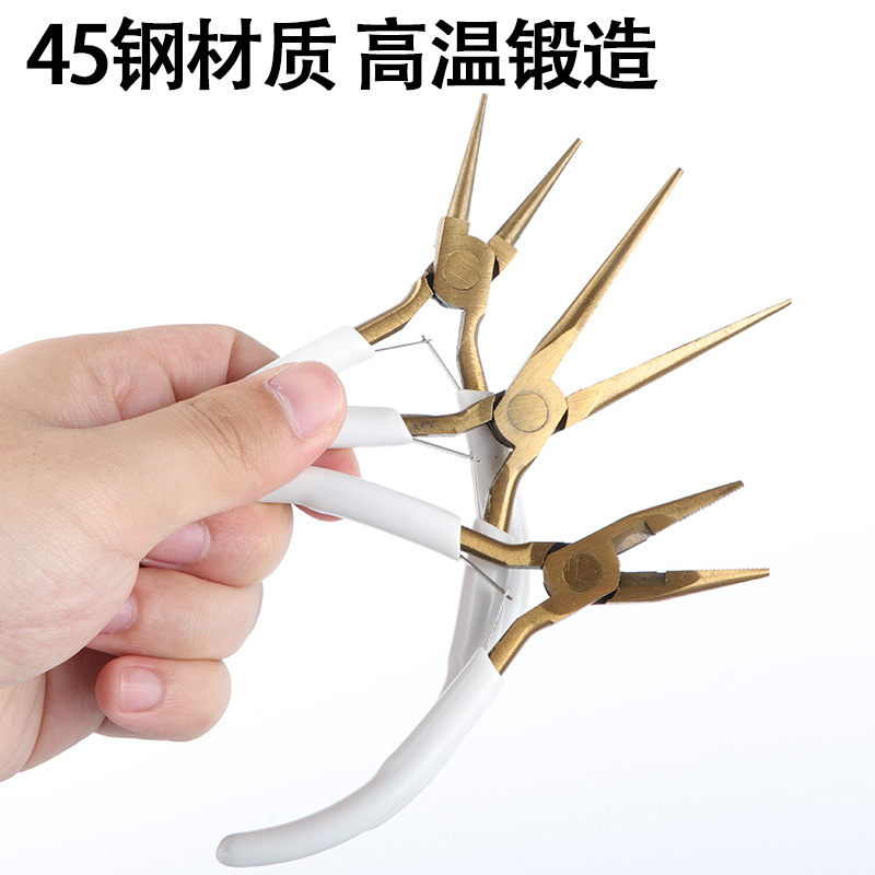 卸売尖嘴ペンチ、斜めペンチ、ジュエリー製作工具、ネックレス・ブレスレット製作、4.5inch点セット、金色ペンチ|undefined