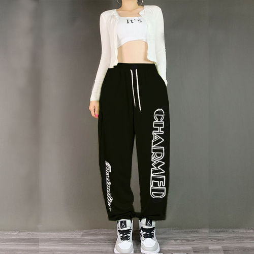 New style foot-binding design, personalized print, casual dancing sweatpants, women's all-matching sanitary pants, women's trend