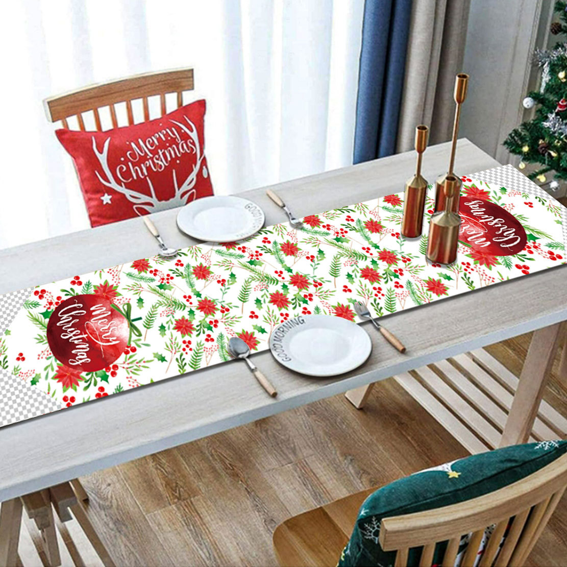  Joulupöytäjalkakoristelu kodin keittiön pellava pöytäliina Joulupöytäliina _voghion.com
