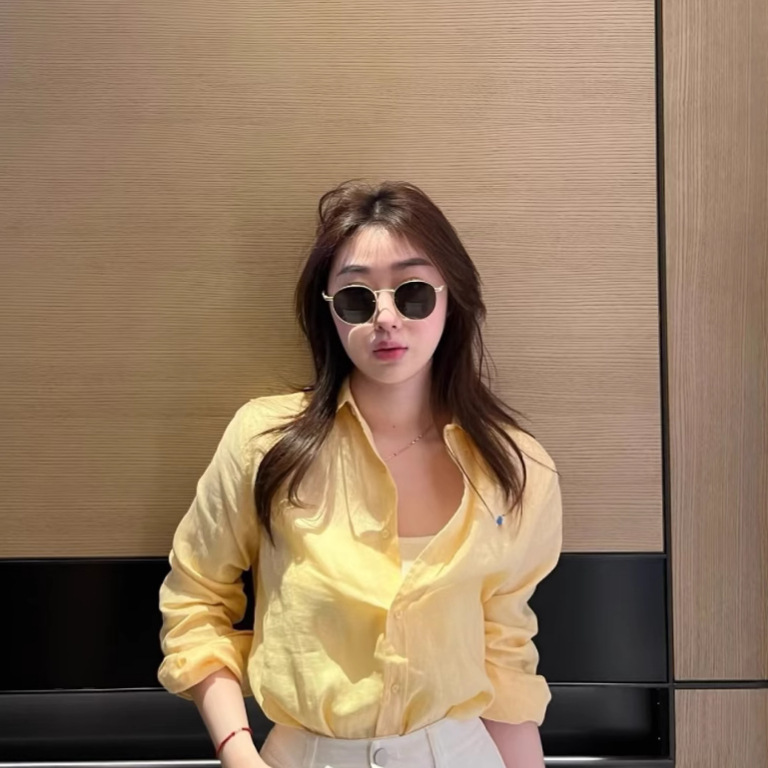In-Stock Rl Lava Linen Shirt in Chick Yellow with Horse Label Embroidery High Version Loose Shirt Jacket Top for Women