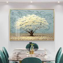饭厅餐厅装饰画轻奢风格墙面挂画现代简约歺餐桌壁画背景发财树