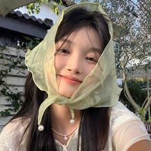 2024新款法式百搭三角巾女款夏季出游防晒印花蕾丝小清新甜美头巾