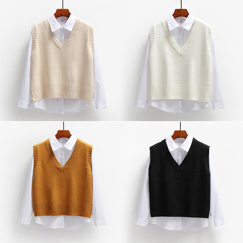 2022 V-Neck Sweater Vest, Spring and Autumn College Style Vest, Artistic Short Loose Vest for Women, Versatile Knitwear