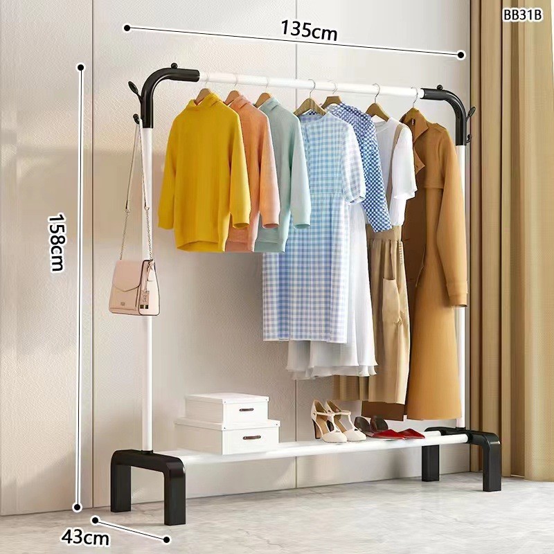 135CM 흰색 막대 보관 랙 + 코트 후크