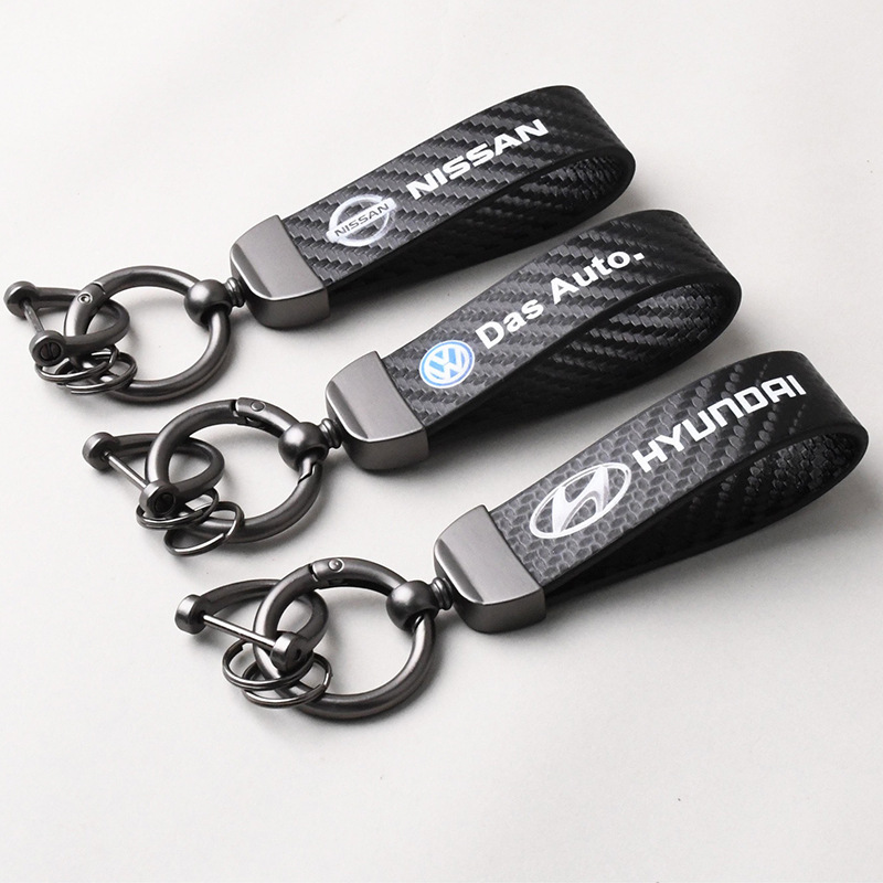 High-grade carbon fiber grain leather keychain logo advertising key ring hardware car key chain pendant wholesale