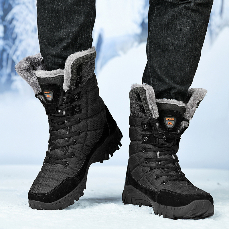 Botas de nieve para hombres 2023 Invierno nuevo forro polar cálido de moda de alta-top zapatos de los hombres al aire libre montañismo engrosado zapatos de algodón de los hombres