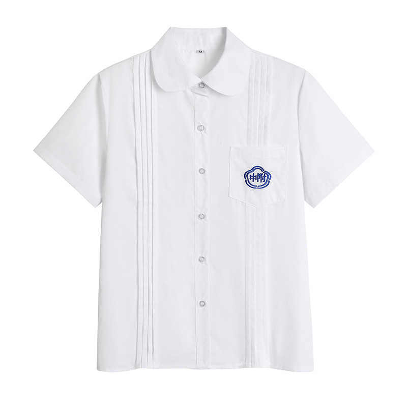 부착 된 고등학교 유니폼 JK 유니폼 오르간 주름 짧은 소매 흰색 셔츠 스포츠 대학 스타일 세트 교복 여성 졸업 유니폼