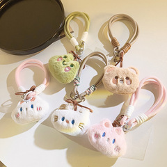 少女心ins毛絨小熊兔頭手機掛繩吊墜腕帶式通用手機殼ccd掛件手鍊