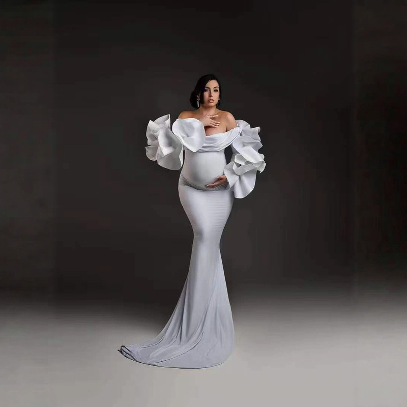 Cross-Border Maternity Dress Photo Shoot Dress New Photography Dress Big Belly Slim Fishtail Dress Elegant