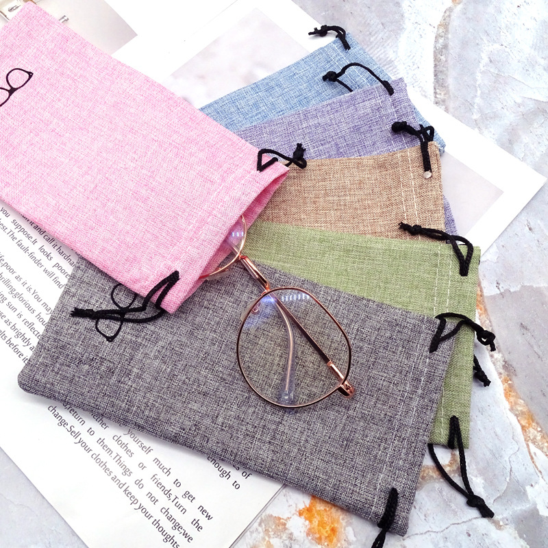 Factory Order Linen Drawstring Sunglasses Bag Cotton And Linen Sunglasses Color Cloth Bag Wholesale Production Logo display picture 3