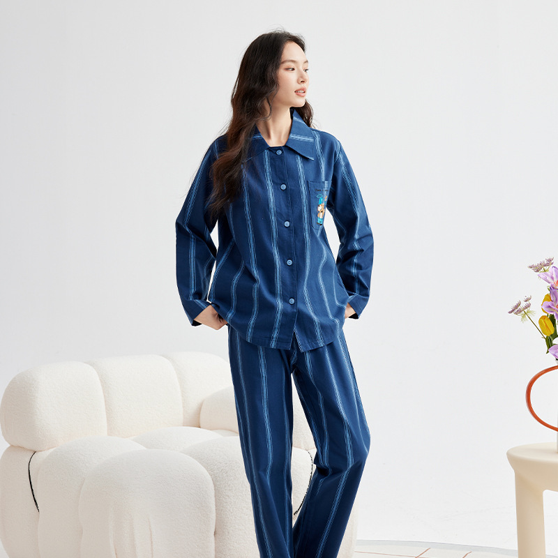 纯棉猫爪印梭织磨毛睡衣女秋冬季保暖家居服女士秋季居家睡衣套装|undefined