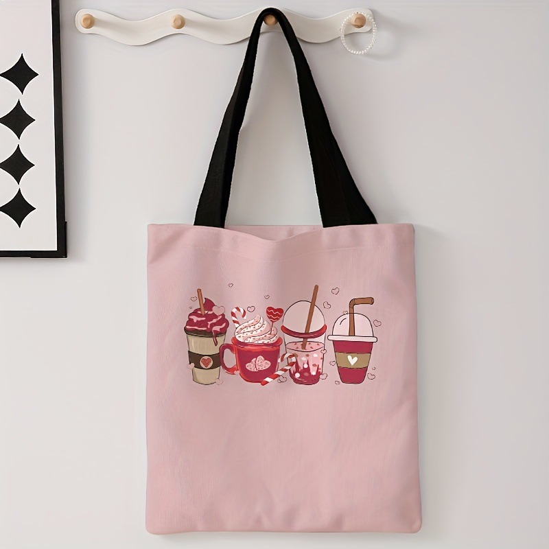 简约甜品图案双面印花休闲托特包可重复使用的时尚背包多功能手提