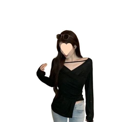 Irregular Collar Top Careful Design Summer Sun Shirt Long Sleeve Thin Breathable Air Conditioning Shirt Irregular Split T-Shirt