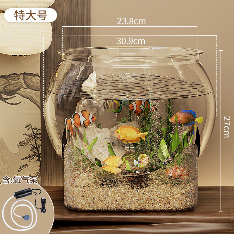 デスクトップ水槽、リビングルーム、小さな生態金魚水槽、オフィスデスク造園、丸型ベタ水槽、高透明カメ水槽|undefined