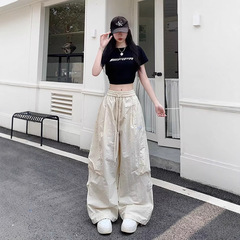 时尚慵懒美式轻薄阔腿运动裤男女2025夏季无品牌流行ins潮流新款