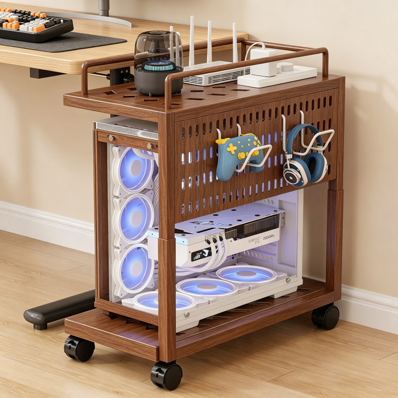 Host Stand, Movable Table-Side Storage Rack, Office Trolley, Multi-Layer Gaming Desk-Side Desktop Case Stand