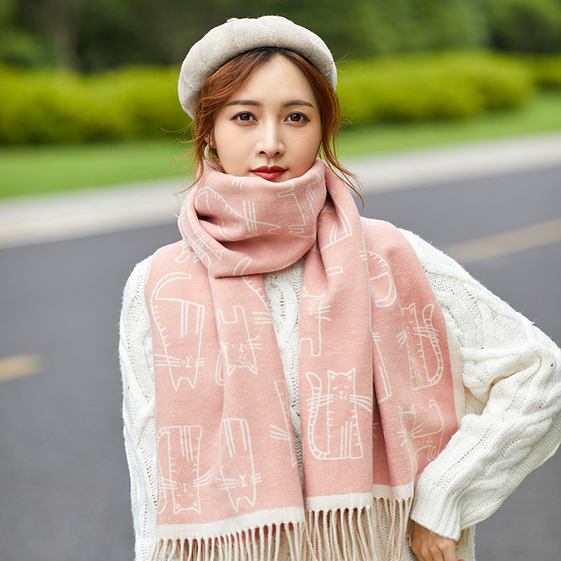 Écharpe femme en hiver, version coréenne haut de gamme, nouvel article automne hiver, écharpe en cachemire à pompon, résistante au froid_voghion.com