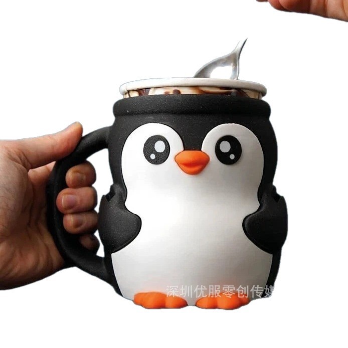 跨境Pebbles the Penguin Ice Pint Holder Cow企鹅冰激凌杯托杯|undefined