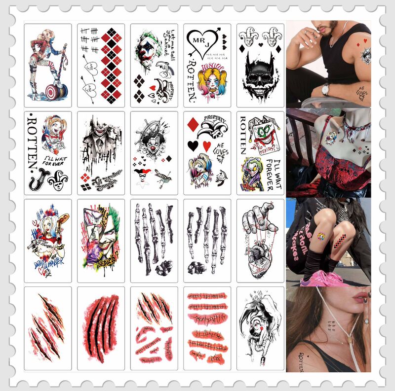 New Cross-Border Halloween Party Dress-Up Tattoo Stickers Clown Scar Artificial Stickers Hand Bone Scar Quick-Turn Tattoo