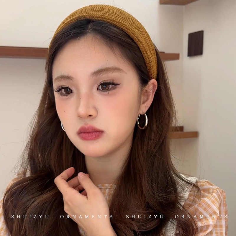 韩系百搭灰色发箍女高级感2025新款夏季宽边高颅顶头箍发饰针织发|undefined