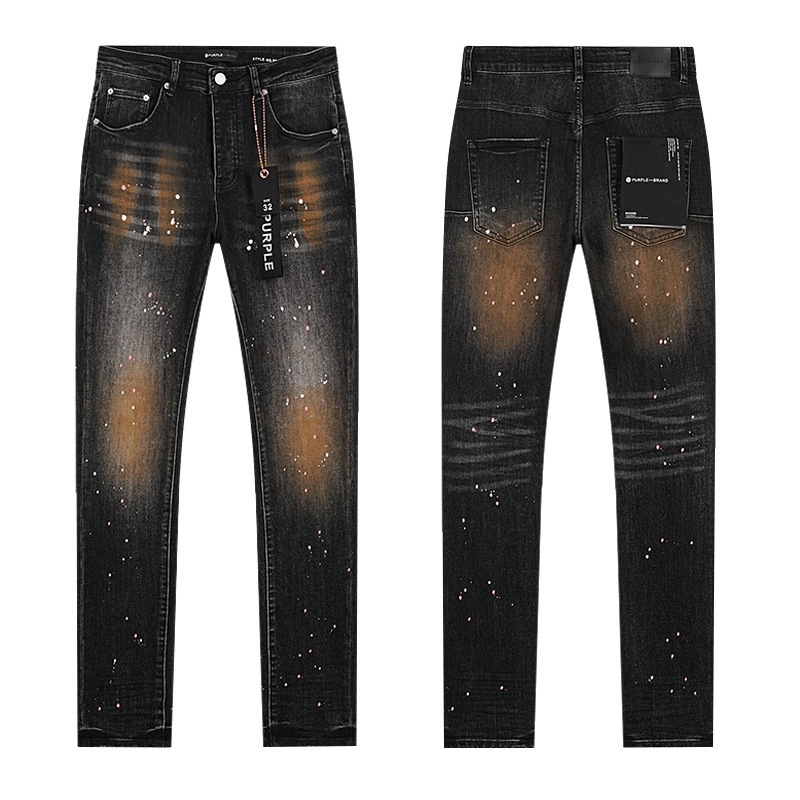 Jeans de marca púrpura de la calle alta, negro delgado, comercio exterior transfronterizo, nuevo elástico lavado con agua para hacer ropa vieja para hombres
