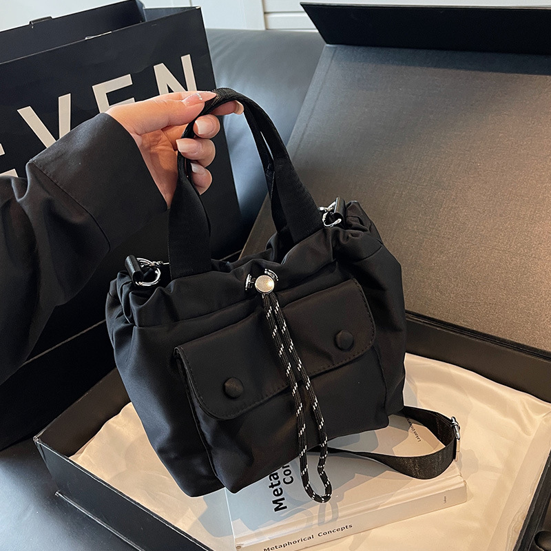 Casual Small Drawstring Bucket Bag, Versatile Lightweight Oxford Cloth Handbag, Shoulder Crossbody Bag, Mini Tote Bag - Thumbnail 2