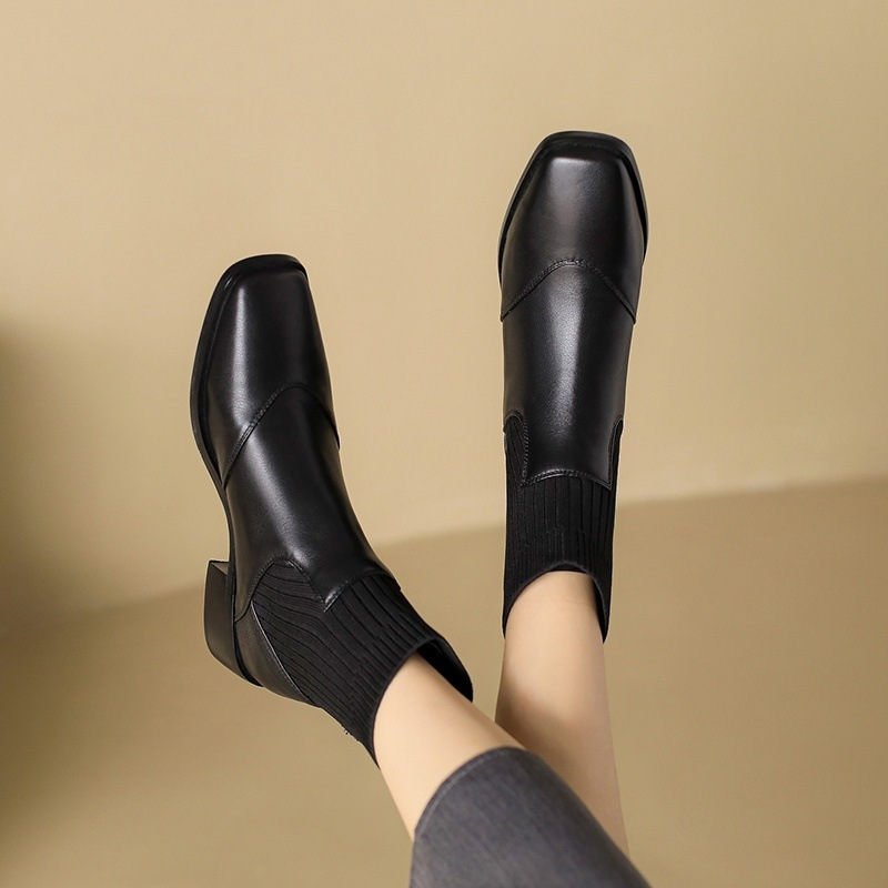 College Career Versatile Square Toe Thick Heel Warm Plush Women's Boots_voghion.com