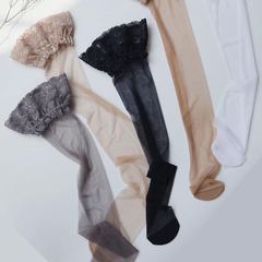 Spring and summer women's sexy over-the-knee varnished anti-slip thigh-high lace-trimmed silk stockings—available in black and nude tones.