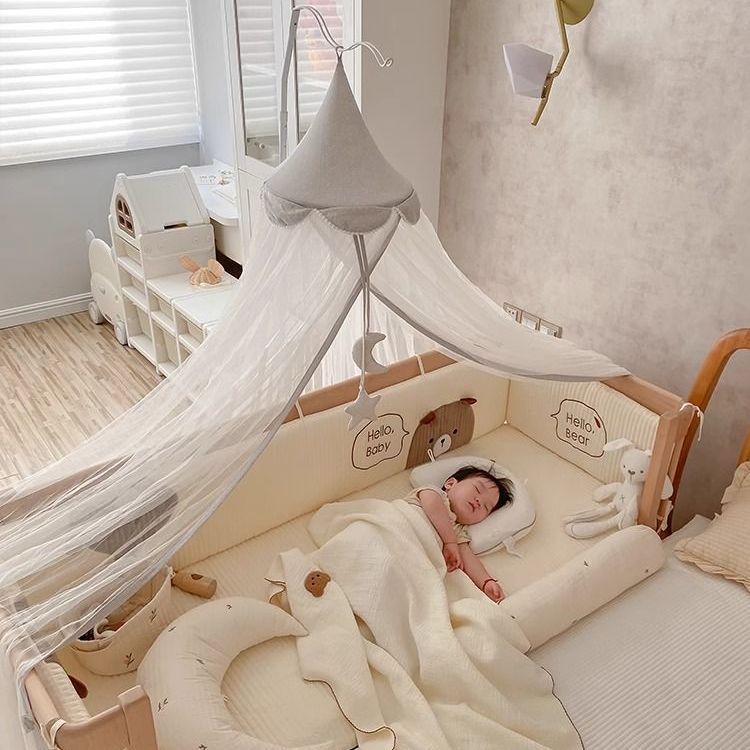 Crib Mosquito Net Full-Cover Universal Baby Anti-Mosquito Cover Kidsren's Spliced ​​Bed Special Light-Shielding Anti-Fall Bed Curtain Bracket