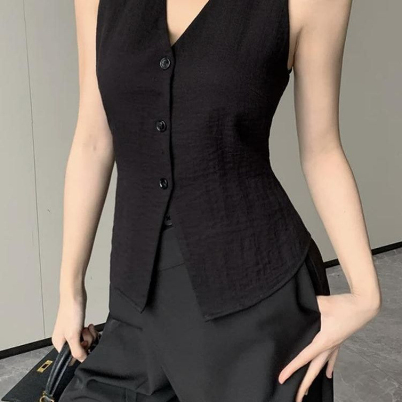 French Retro Style Vest for Women Summer Outer Wear 2025 New Slim Fashion Sleeveless Top