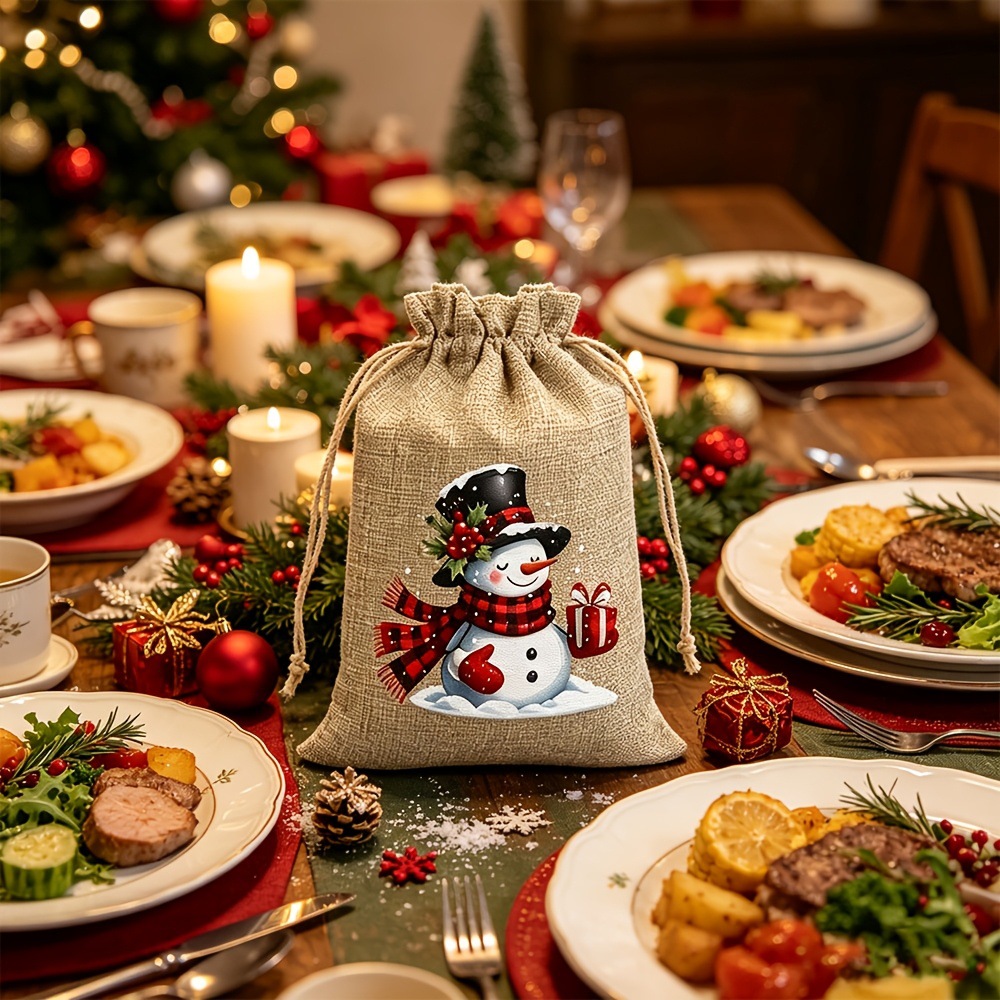 Nueva bolsa de lino de Navidad bolsas de cuerda de dibujo de Navidad bolsas de decoración de árbol de Navidad bolsas de almacenamiento 5 tipos de bolsas de impresión