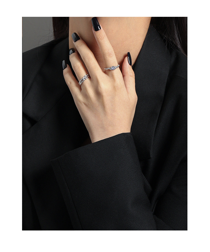 Sweet Geometric Sterling Silver Inlay Zircon Open Ring 1 Piece