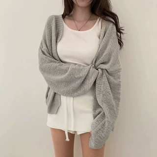韩国慵懒宽松针织开衫薄外套女2026秋季新款圈圈纱长袖上衣女
