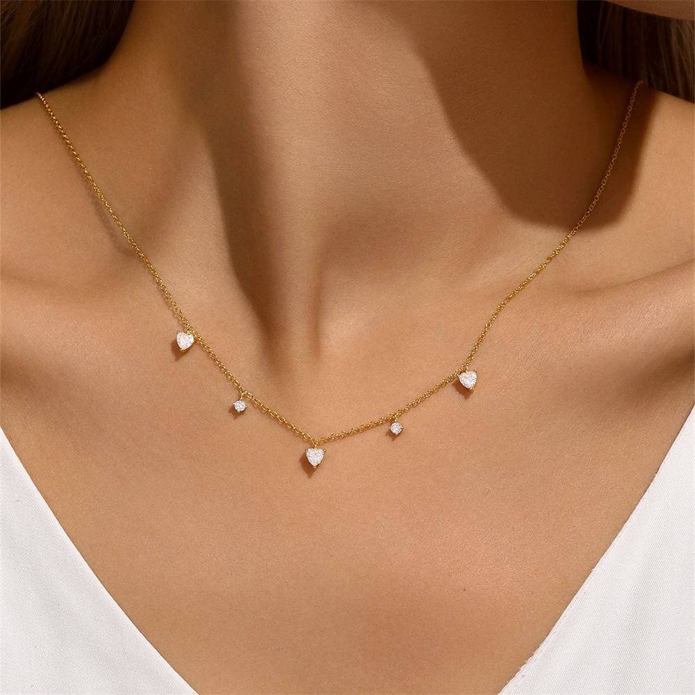 Multi Charms Necklace Classification 925 sterling silver Chain Material cable chain Chain Type 925 Sterling Silver Zircon Cable Chain Plating Heart Shape Multi Charms Necklace