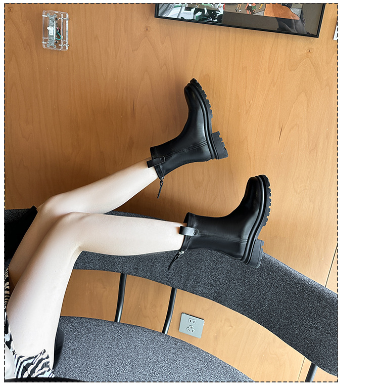 Damen Stiefeletten Aus Echtleder Mit Dicker Plateau Sohle_voghion.com