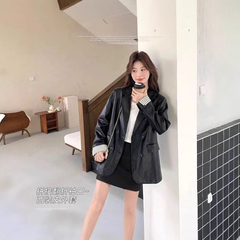 Spring and Autumn Stylish Leather Jacket New Model C Brand Women's Suit Collar Lambskin Slim-Fit Leather Jacket Casual Wear Spring and Autumn Stylish Leather Jacket New Model C Brand Women's Suit Collar Lambskin Slim-Fit Leather Jacket Casual Wear