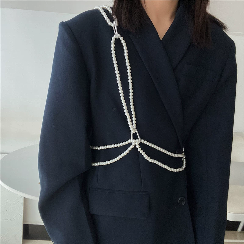 Женский ретро винтажный пояс-цепочка с жемчугом, модный универсальный декоративный пояс для блейзера, подчеркивающий индивидуальность и стиль студенческой личности.