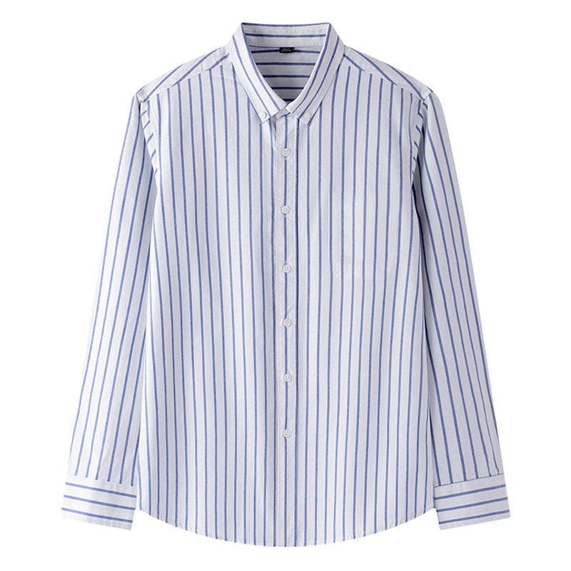 2024 primavera nueva camisa a rayas algodón Oxford tejida juventud anti-arrugas casual cardigan camisa de entrega de una sola pieza de los hombres