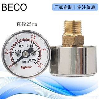 贝伊特轴向小压力表直径25mm压力1MPa 0.6MPa 1.6MPa螺纹M8*1