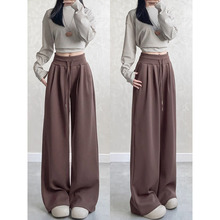 美式咖色运动阔腿裤女秋冬2025新款低腰宽松小个子慵懒休闲卫裤子