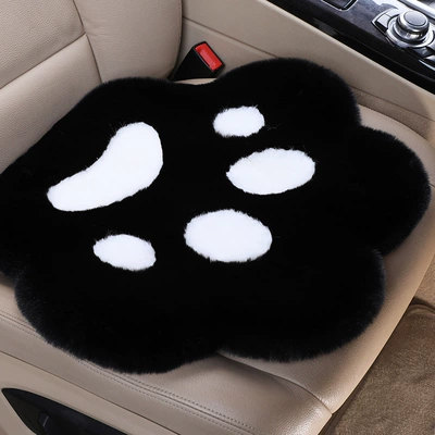 Car Interior Thickeneded Seat Cushion for – Wool pad - black-white-cat-claw