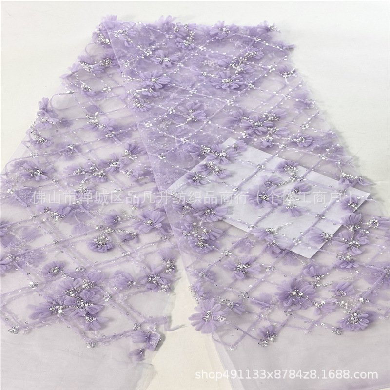 Primavera y verano espectáculo de belleza de ropa de mujer vestido de cabina bordado tela de encaje de tela de malla de lenteja de flores image 6